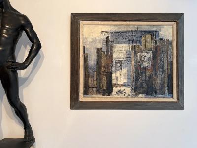 Jenne Magafan Back Fence with Birds Mid Century Early Street Art WPA Artist