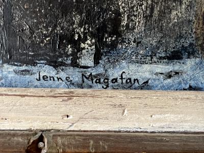 Jenne Magafan Back Fence with Birds Mid Century Early Street Art WPA Artist