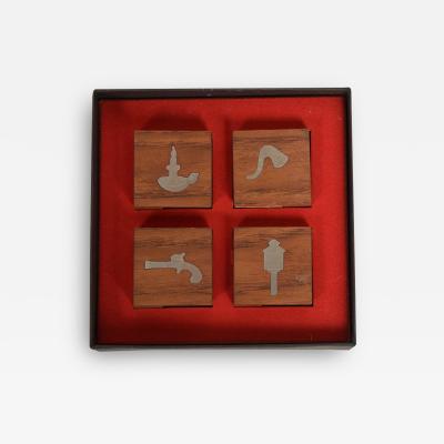 Jens Quistgaard DANSK by Jens Quistgaard Teak Stainless Match Box Holder Set DENMARK 1960s