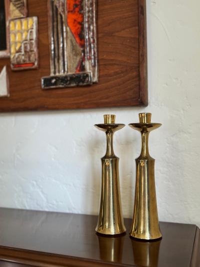 Jens Quistgaard Pair of 1950s Jens Quistgaard Brass Candlesticks for Dansk