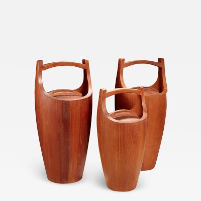 Jens Quistgaard SET OF 3 TEAK CONGO ICE BUCKETS BY JENS QUISTGAARD FOR DANSK