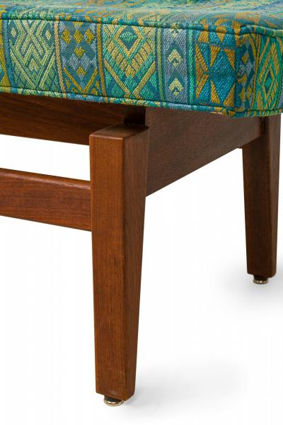 Jens Risom Blue and Green Southwestern Pattern Upholstery and Wood Floating Bench
