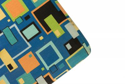 Jens Risom Danish Geometric Pattern Upholstery and Wood Floating Bench