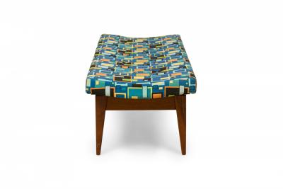 Jens Risom Danish Geometric Pattern Upholstery and Wood Floating Bench