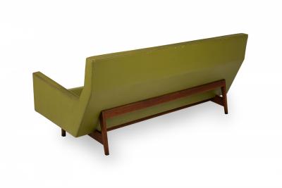 Jens Risom Danish Mid Century Avocado Green Vinyl and Teak Upholstered Sofa