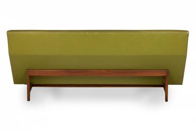 Jens Risom Danish Mid Century Avocado Green Vinyl and Teak Upholstered Sofa