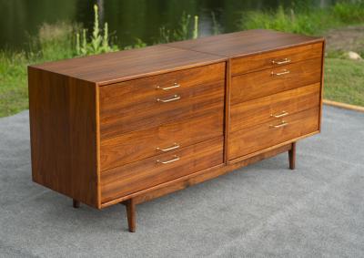 Jens Risom Fully Restored Jens Risom Walnut Brass 8 Drawer Cabinet or Dresser