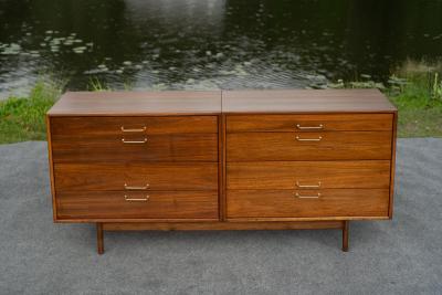Jens Risom Fully Restored Jens Risom Walnut Brass 8 Drawer Cabinet or Dresser