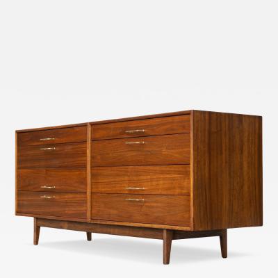 Jens Risom Fully Restored Jens Risom Walnut Brass 8 Drawer Cabinet or Dresser