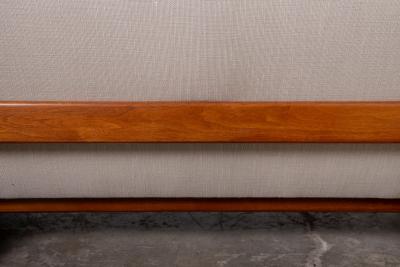 Jens Risom Jens Risom Armless Settee in Walnut Cradle Frame with Linen Upholstery 1960s