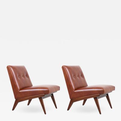 Jens Risom Jens Risom Cognac Leather Slipper Lounge Chairs for Knoll