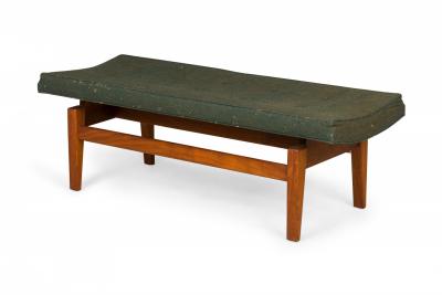 Jens Risom Jens Risom Danish Army Green Fabric Upholstery and Wood Floating Bench