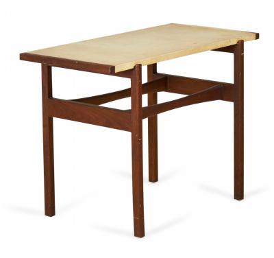 Jens Risom Jens Risom Danish Mid Century Beige Leather And Walnut Console Table