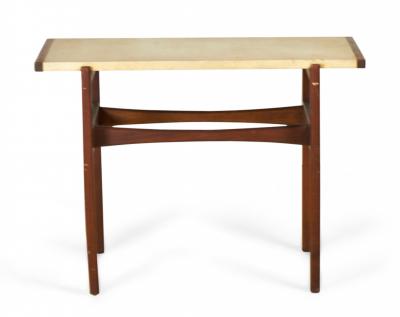 Jens Risom Jens Risom Danish Mid Century Beige Leather And Walnut Console Table