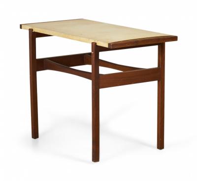 Jens Risom Jens Risom Danish Mid Century Beige Leather And Walnut Console Table