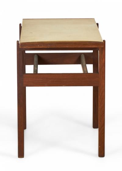 Jens Risom Jens Risom Danish Mid Century Beige Leather And Walnut Console Table