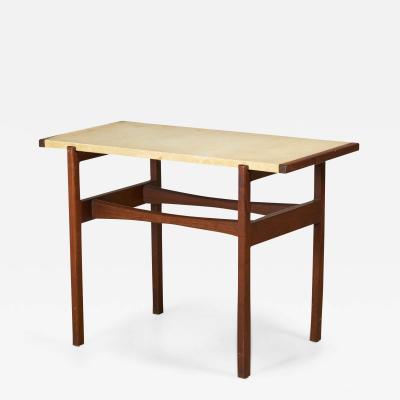Jens Risom Jens Risom Danish Mid Century Beige Leather And Walnut Console Table