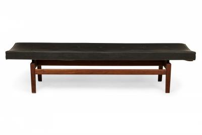 Jens Risom Jens Risom Danish Mid Century Black Tufted Vinyl and Wood Floating Bench