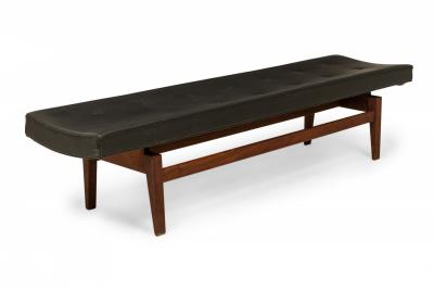 Jens Risom Jens Risom Danish Mid Century Black Tufted Vinyl and Wood Floating Bench