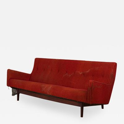 Jens Risom Jens Risom Danish Mid Century Faintly Striped Red Upholstered Sofa