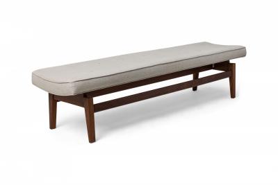 Jens Risom Jens Risom Danish Mid Century Light Gray Upholstered Walnut Floating Bench