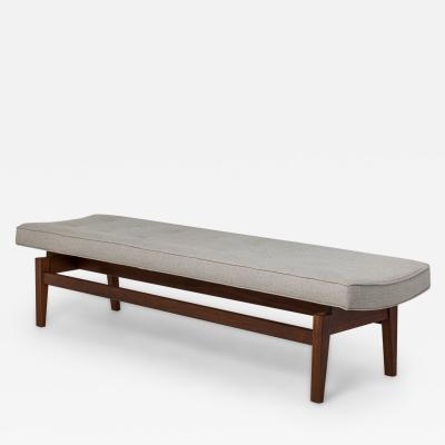 Jens Risom Jens Risom Danish Mid Century Light Gray Upholstered Walnut Floating Bench