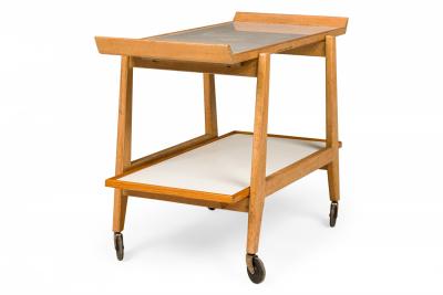 Jens Risom Jens Risom Danish Mid Century Oak And Light Gray Laminate Serving Trolley