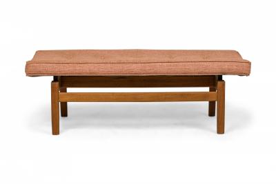 Jens Risom Jens Risom Danish Mid Century Rose Pink Upholstery and Walnut Floating Bench