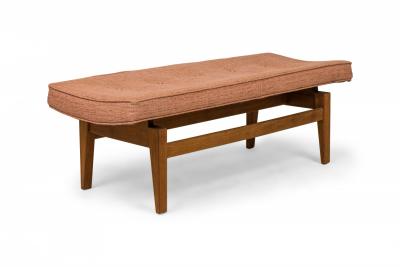 Jens Risom Jens Risom Danish Mid Century Rose Pink Upholstery and Walnut Floating Bench