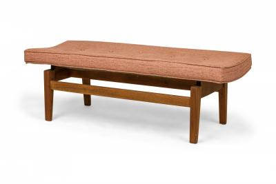 Jens Risom Jens Risom Danish Mid Century Rose Pink Upholstery and Walnut Floating Bench