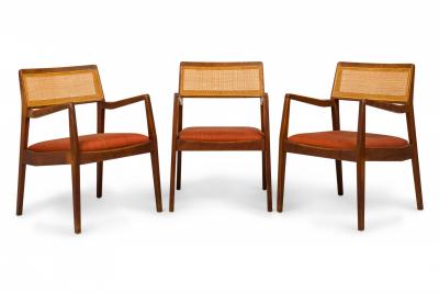 Jens Risom Jens Risom Danish Mid Century Teak Caning and Orange Upholstery Conference Arm