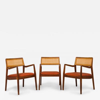 Jens Risom Jens Risom Danish Mid Century Teak Caning and Orange Upholstery Conference Arm