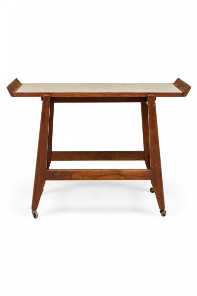 Jens Risom Jens Risom Danish Mid Century Walnut And Light Gray Laminate Serving Trolley