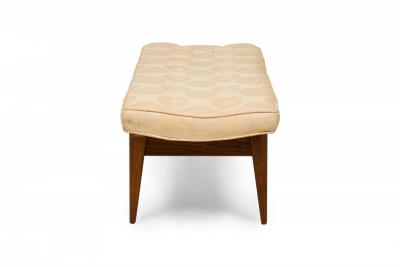 Jens Risom Jens Risom Danish Off White Shou Patterned Upholstery and Wood Floating Bench