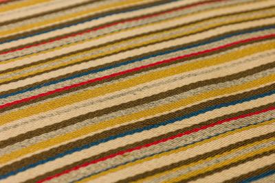 Jens Risom Jens Risom Danish Shaped Teak and Striped Upholstered Lounge Armchair