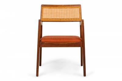 Jens Risom Jens Risom Danish Teak Caning and Orange Upholstery Conference Armchairs