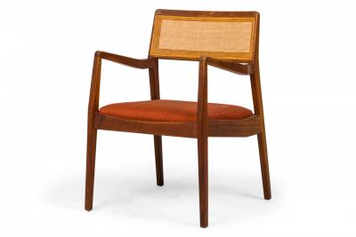 Jens Risom Jens Risom Danish Teak Caning and Orange Upholstery Conference Armchairs
