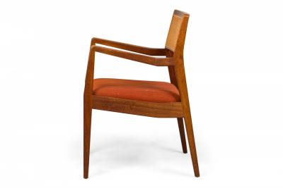 Jens Risom Jens Risom Danish Teak Caning and Orange Upholstery Conference Armchairs