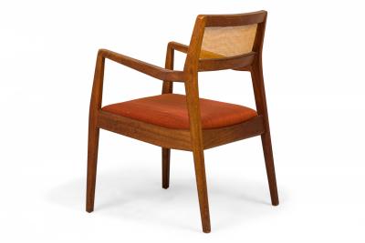 Jens Risom Jens Risom Danish Teak Caning and Orange Upholstery Conference Armchairs
