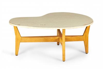 Jens Risom Jens Risom Kidney Shaped Beige Mica And Walnut Cocktail Coffee Table