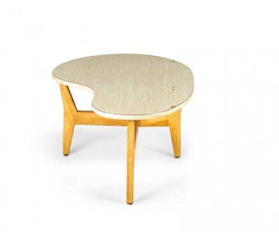Jens Risom Jens Risom Kidney Shaped Beige Mica And Walnut Cocktail Coffee Table