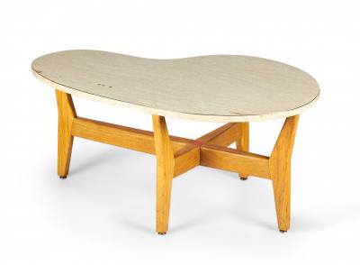Jens Risom Jens Risom Kidney Shaped Beige Mica And Walnut Cocktail Coffee Table