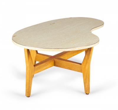 Jens Risom Jens Risom Kidney Shaped Beige Mica And Walnut Cocktail Coffee Table