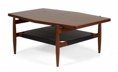 Jens Risom Jens Risom Mid Century Diamond Top Walnut and Black Vinyl Coffee Table