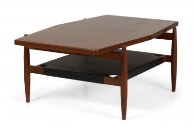 Jens Risom Jens Risom Mid Century Diamond Top Walnut and Black Vinyl Coffee Table