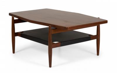 Jens Risom Jens Risom Mid Century Diamond Top Walnut and Black Vinyl Coffee Table