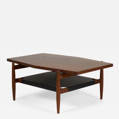 Jens Risom Jens Risom Mid Century Diamond Top Walnut and Black Vinyl Coffee Table