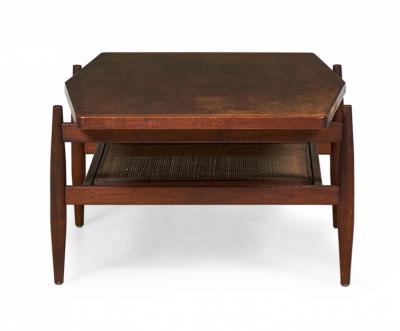 Jens Risom Jens Risom Mid Century Diamond Top Walnut and Caning Coffee Table