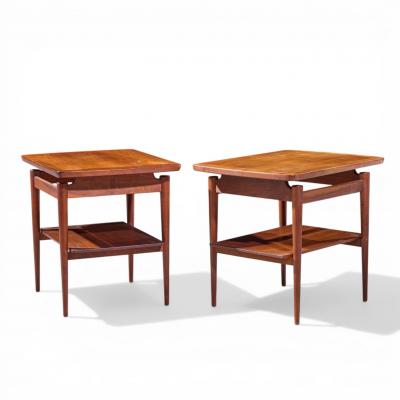 Jens Risom Jens Risom Mid Century Walnut Floating Side End Tables Pair