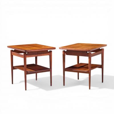 Jens Risom Jens Risom Mid Century Walnut Floating Side End Tables Pair
